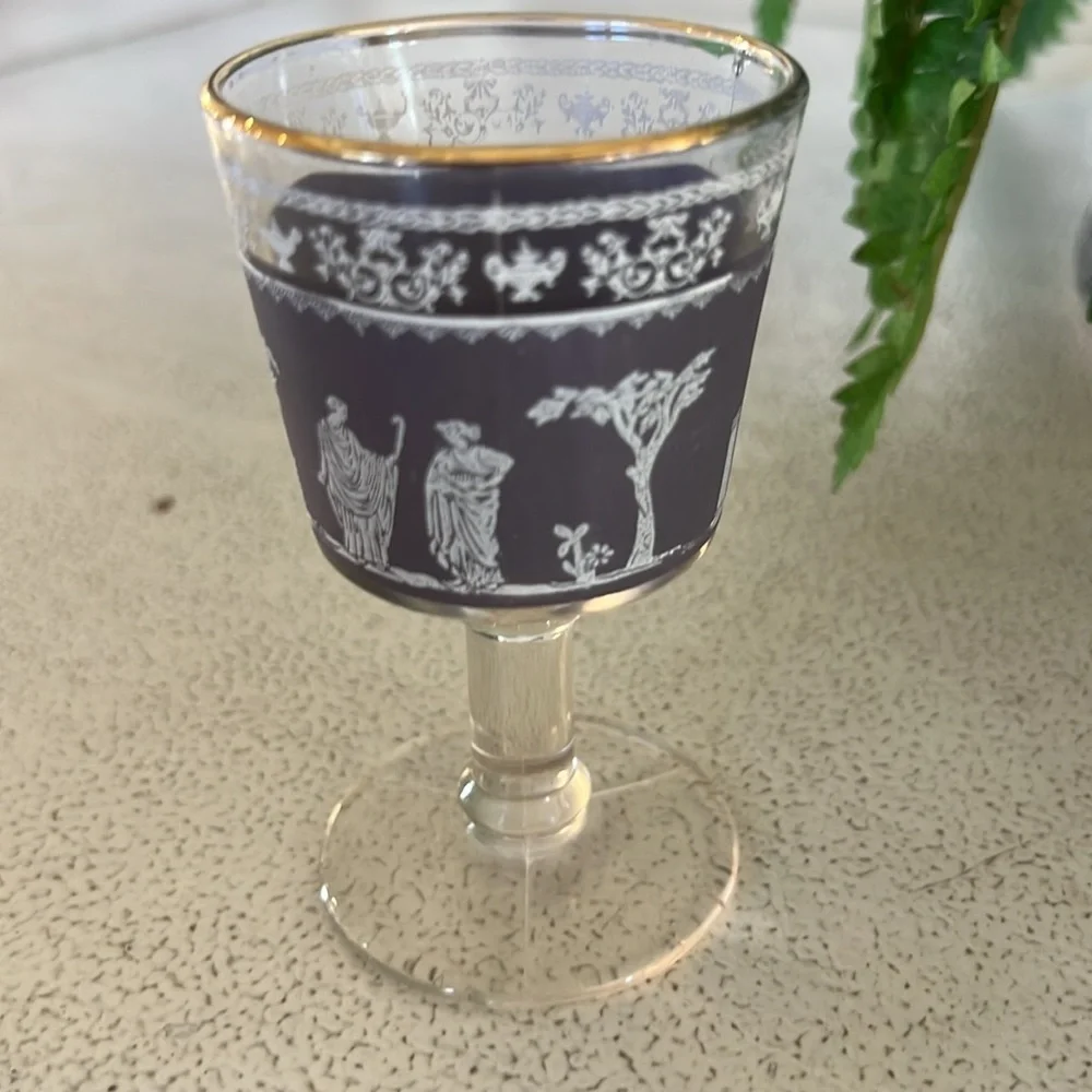 Vintage Jeannette Glass Hellenic Grecian Cordial Glass Lavender Toile